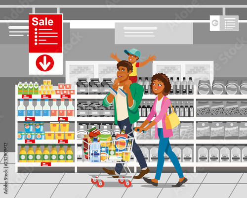 Shopping with Family Cartoon Vector Concept