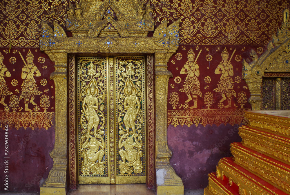 Red and Gold Temple Entrance - Chiang Mai, Thailand