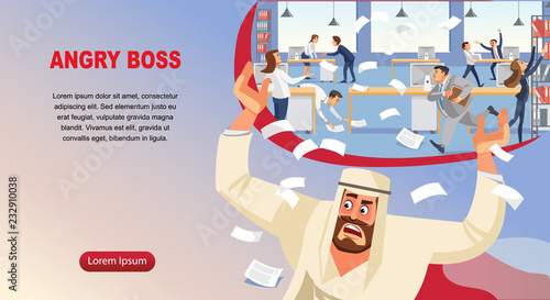 Angry boss screams in chaos at his subordinates