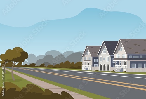 Vector illustration road along the inhabited city