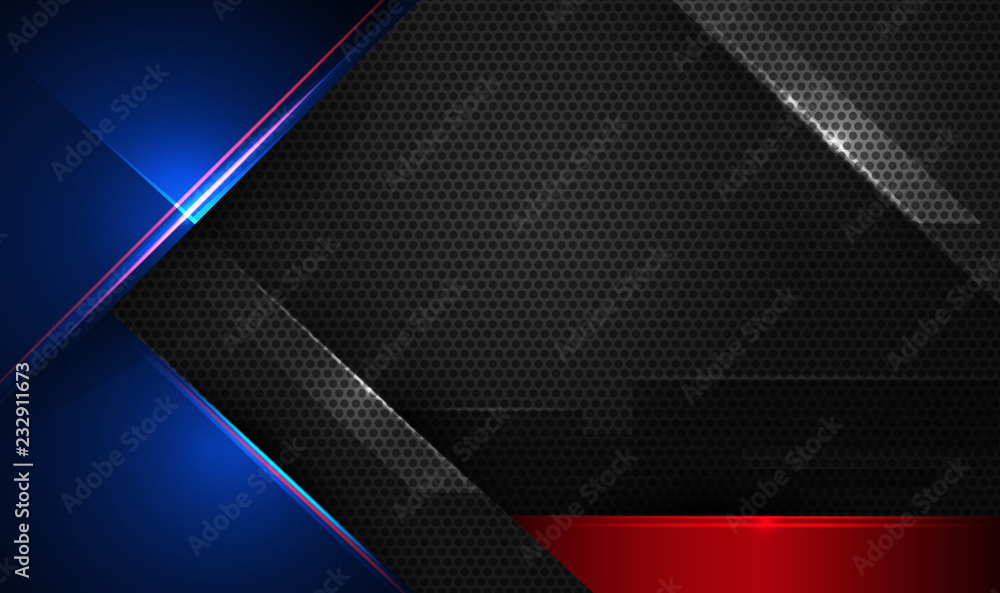 Illustration of abstract blue, red and black metallic with light ray