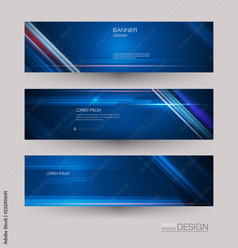 Abstract banners set with image of speed movement pattern and motion blur over dark blue color. Science, futuristic, energy technology concept. Vector background for web banner template or brochure Abstract banners set with image of speed movement pattern and motion blur over dark blue color. Science, futuristic, energy technology concept. Vector background for web banner template or brochure