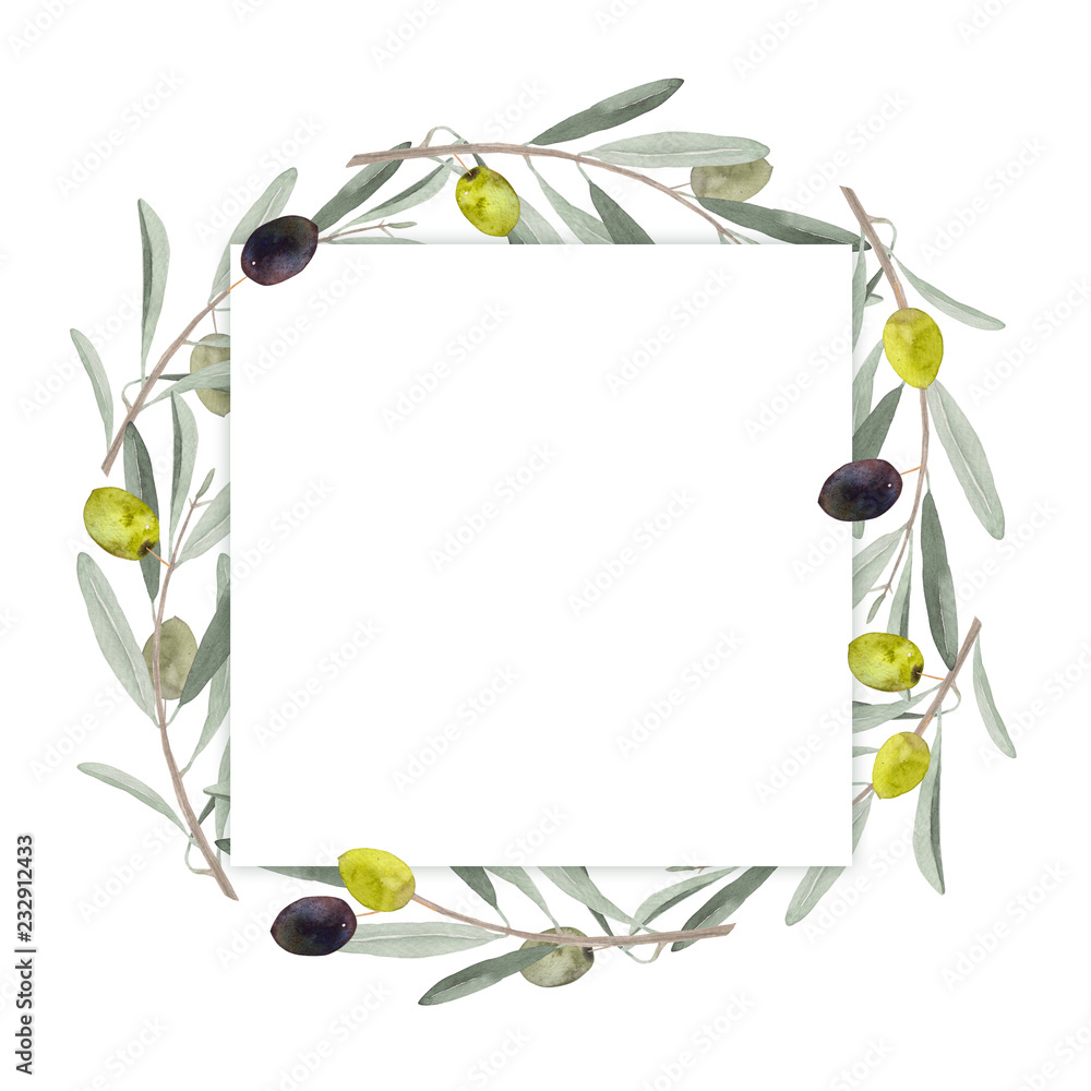オリーブの葉と果実 フレーム 水彩 イラスト Stock Illustration Adobe Stock