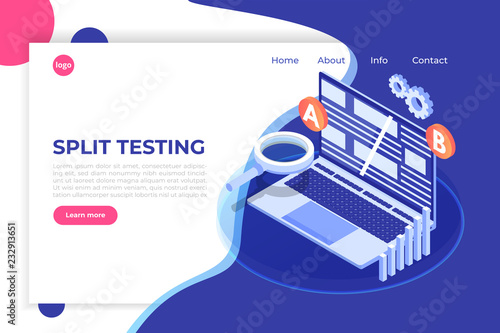 A-B comparison. Split testing isometric concept. Vector illustration.
