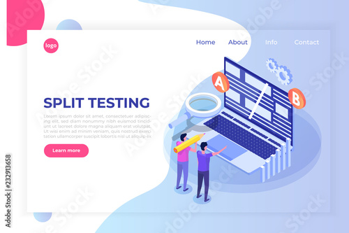 A-B comparison. Split testing isometric concept. Vector illustration.