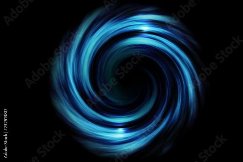 Fototapeta Abstract spiral tunnel with light blue smoke on black background
