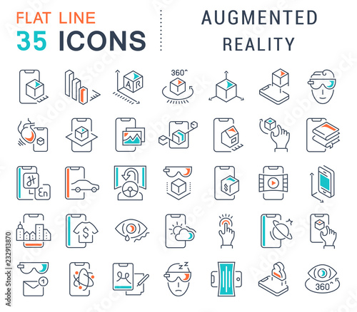 Set Vector Line Icons of Augmented Reality.
