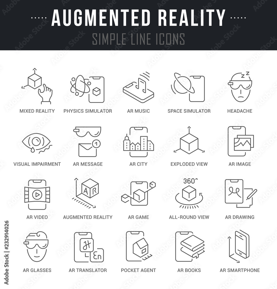 Set Vector Line Icons of Augmented Reality. Set Vector Line Icons of Augmented Reality.