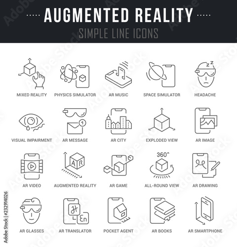 Set Vector Line Icons of Augmented Reality.