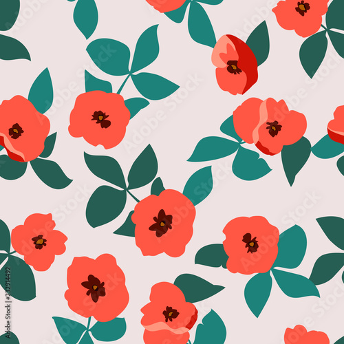 Abstract seamless pattern with naive flowers. Minimal summer trendy floral background in scandinavian style. For textile, wallpaper, surface, print, gift wrap, scrapbooking, decoupage