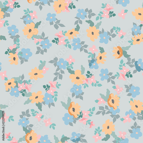 Small naive flowers seamless pattern. Chaotic order. Summer trendy floral background in liberty style. For textile  wallpaper  surface  print  gift wrap  scrapbooking  decoupage