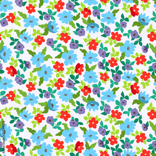 Small naive flowers seamless pattern. Chaotic order. Summer trendy floral background in liberty style. For textile, wallpaper, surface, print, gift wrap, scrapbooking, decoupage