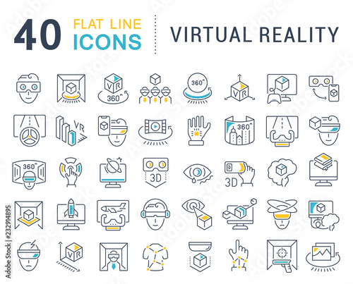Set Vector Line Icons of Virtual Reality.