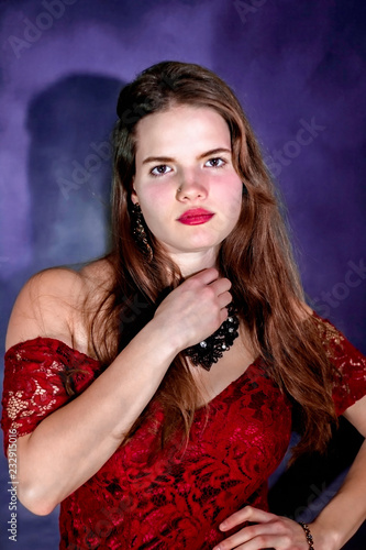 Beautiful girl in red dress