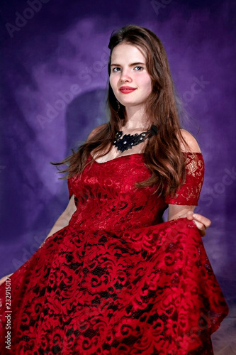 Beautiful girl in red dress