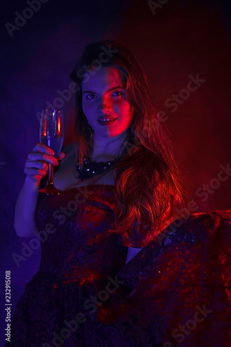 Beautiful girl in red dress