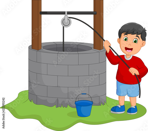 Boy take water in the well
