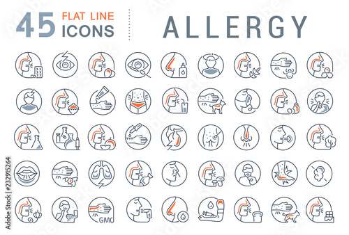 Set Vector Line Icons of Allergy.