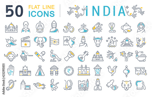 Set Vector Line Icons of India.