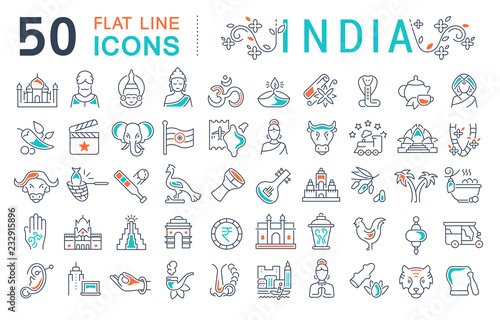Set Vector Line Icons of India.