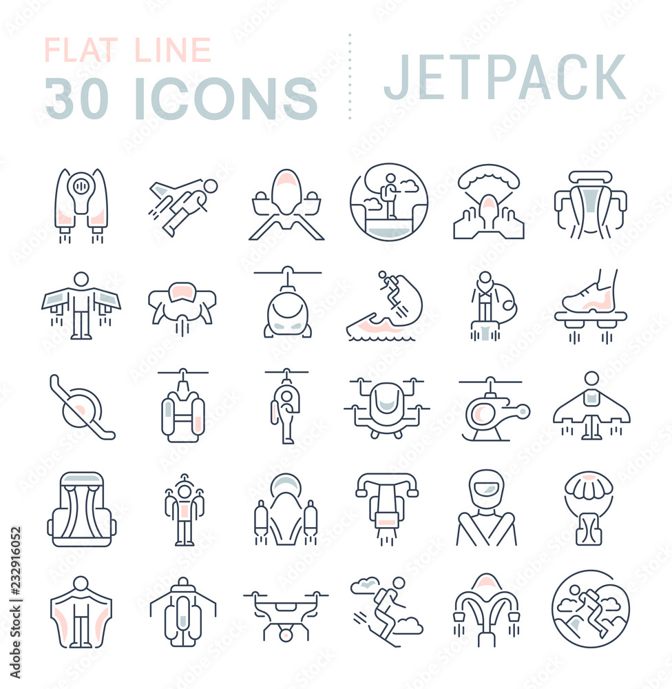 Set Vector Line Icons of Jetpack. Set Vector Line Icons of Jetpack.