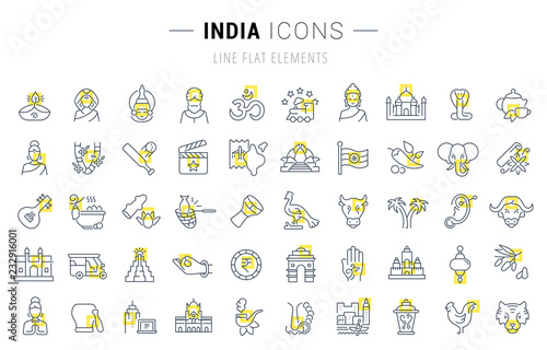 Set Vector Line Icons of India.