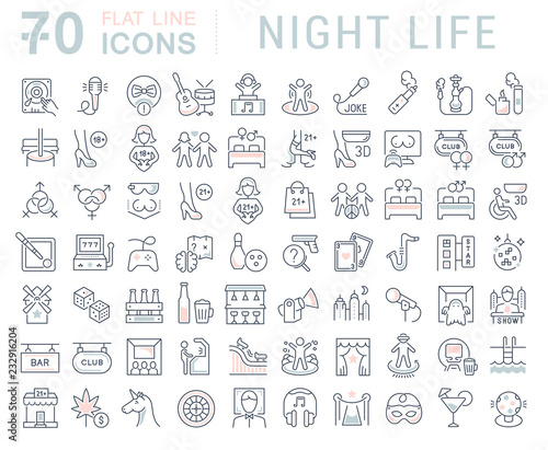 Set Vector Line Icons of Night Life.
