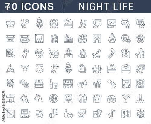 Set Vector Line Icons of Night Life.