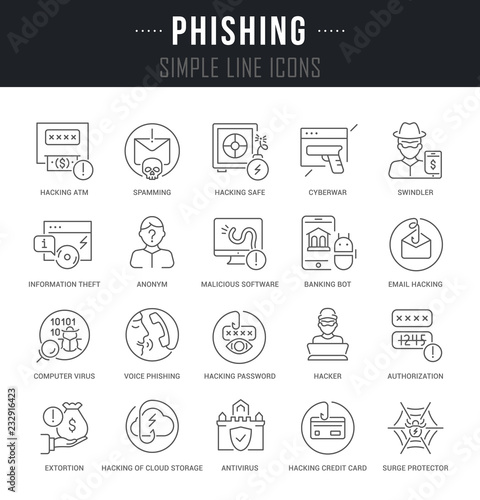Set Vector Line Icons of Phishing.