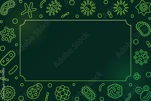 Virus green horizontal frame. Vector line virology illustration