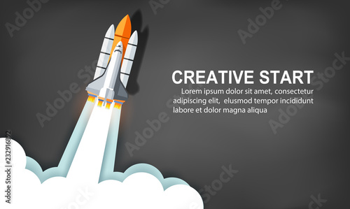 space shuttle launch to the sky on background blackboard. start up business concept ,financial idea are competing for success and corporate goal. creative. vector illustration paper art