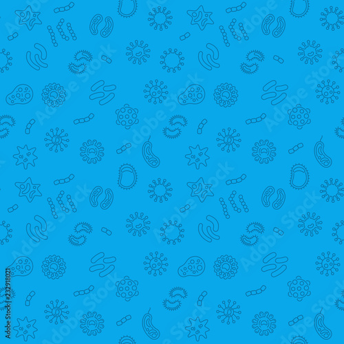 Seamless microbiology blue pattern. Vector illustration
