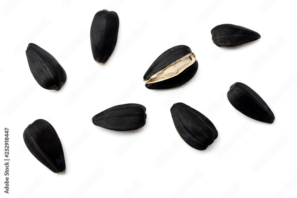 sunflower seeds isolated on white background. top view sunflower seeds isolated on white background. top view