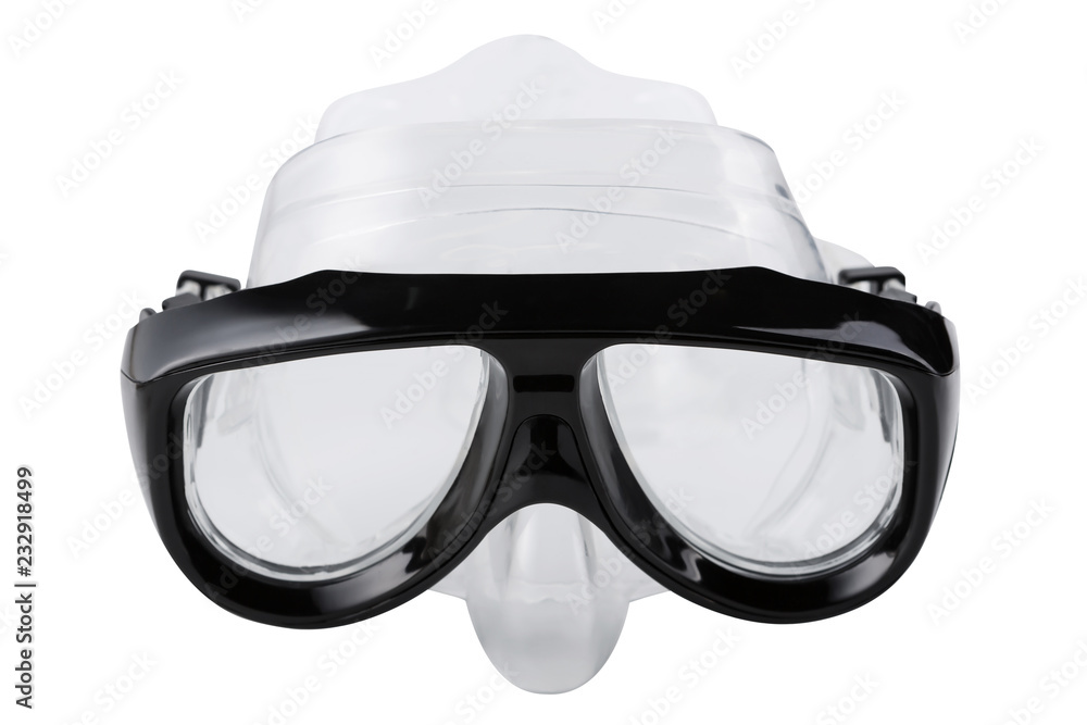 black diving mask, on a white background, swimming goggles, isolate black diving mask, on a white background, swimming goggles, isolate