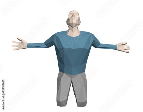 Low poly man praying. Isola...