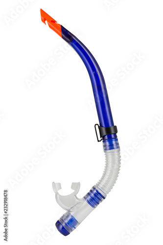 blue tube for diving and swimming on a white background, with a valve, isolate