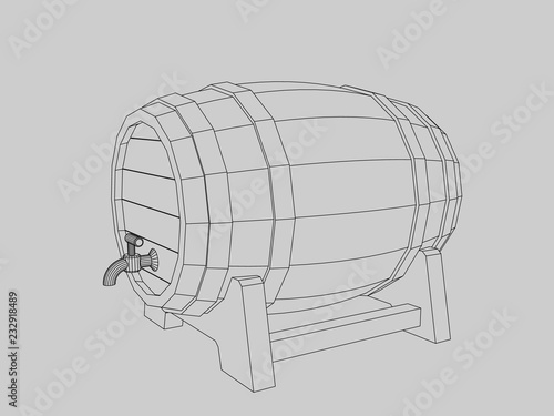 Wooden barrel with tap. Vector outline illustration