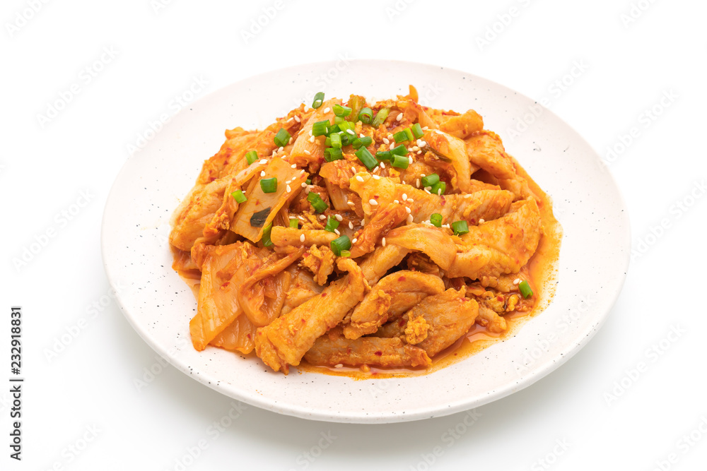 stir-fried pork with kimchi isolated on white background