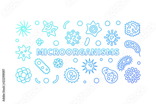 Microorganisms bright blue vector horizontal banner