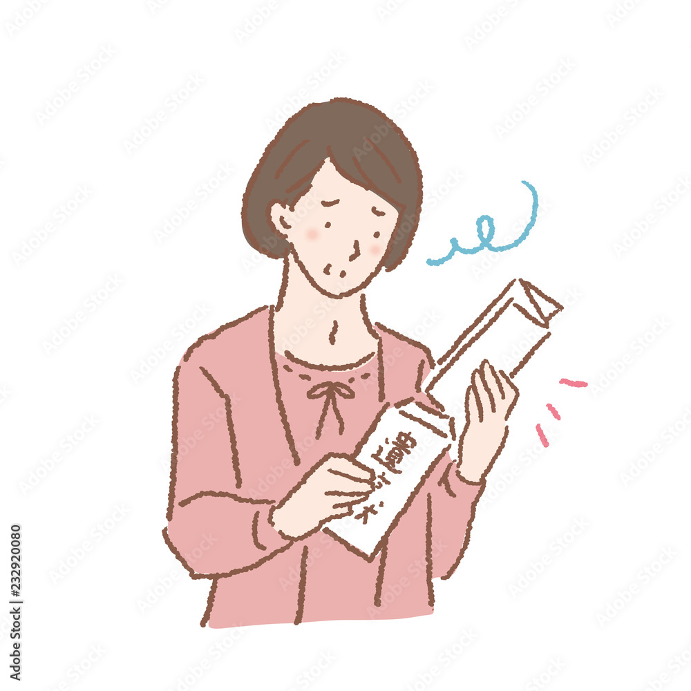 遺言状をあける中年女性　イラスト