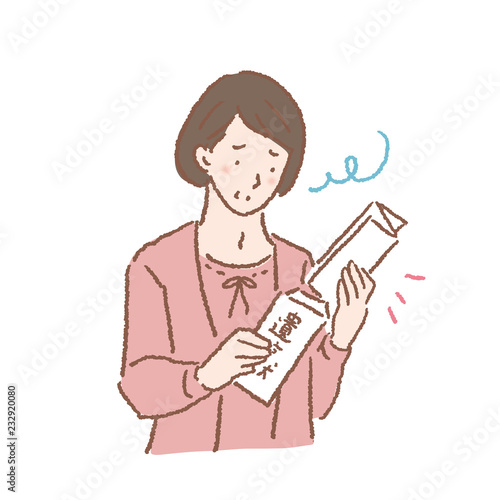 遺言状をあける中年女性　イラスト