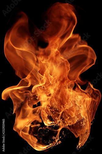 Slika na platnu magical fire ignition - burning red-orange hot flame - fiery elements isolated o