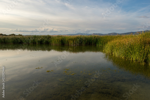 Sunset in a reservoir of daimiel tables