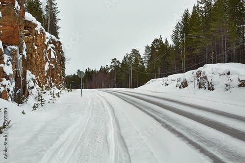 Snowy winter road photo