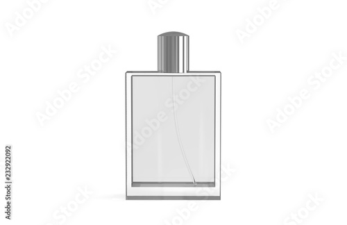 Perfume bottle and packaging box on isolated white background, ready for your design presentation, 3d illustration