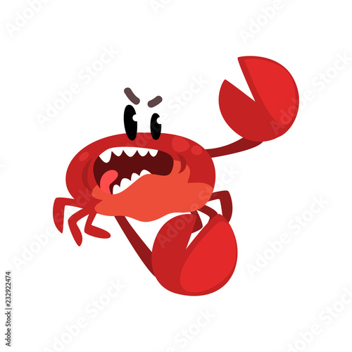 Angry crab character, cute sea creature with funny face vector Illustration on a white background