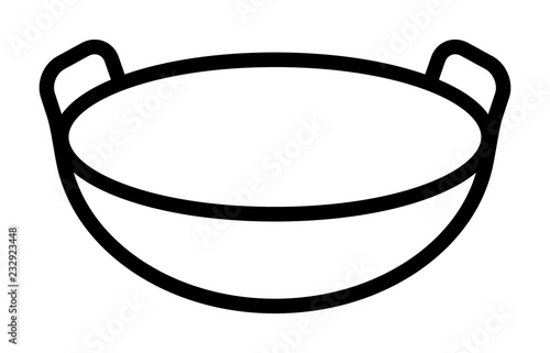 Traditional Chinese wok cooking pan with two handles line art vector icon for food apps and websites