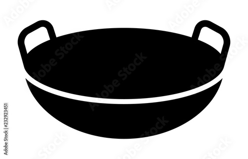 Traditional Chinese wok cooking pan flat vector icon for food apps and websites