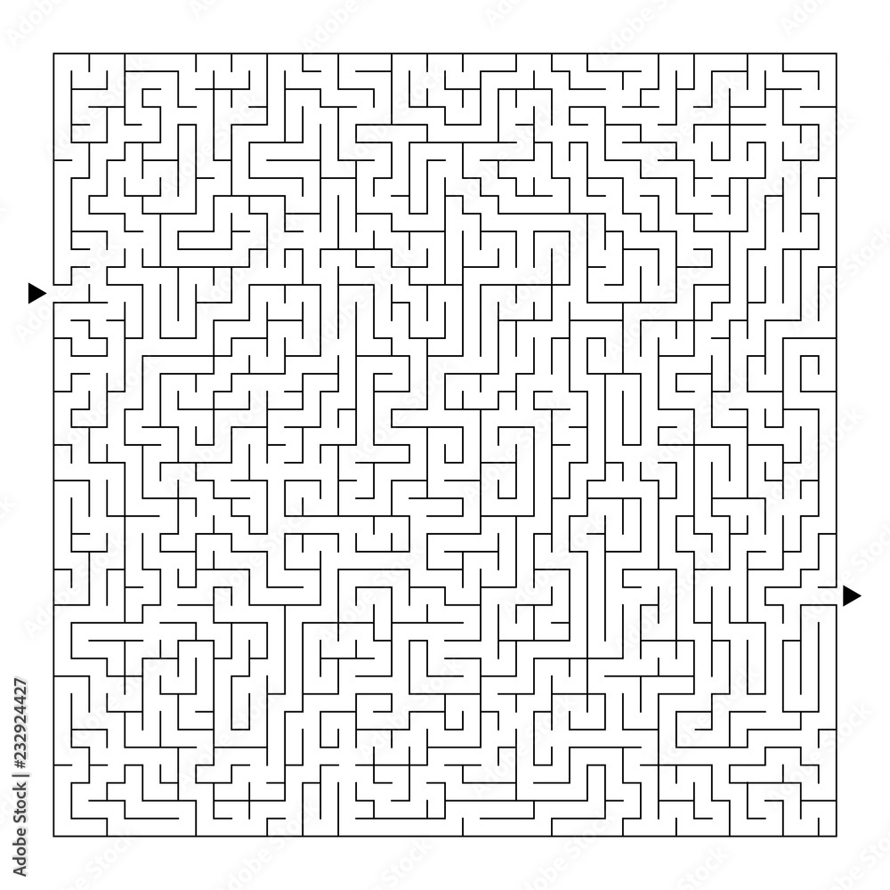 Difficult square maze. Game for kids. Puzzle for children and adult. One entrance, one exit. Labyrinth conundrum. Flat vector illustration isolated on white background.