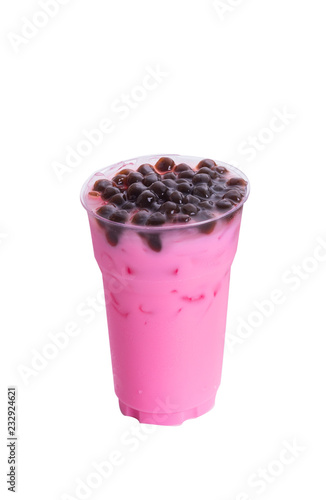 color of  tea with bubble in plastic glass with white background bubble milk tea